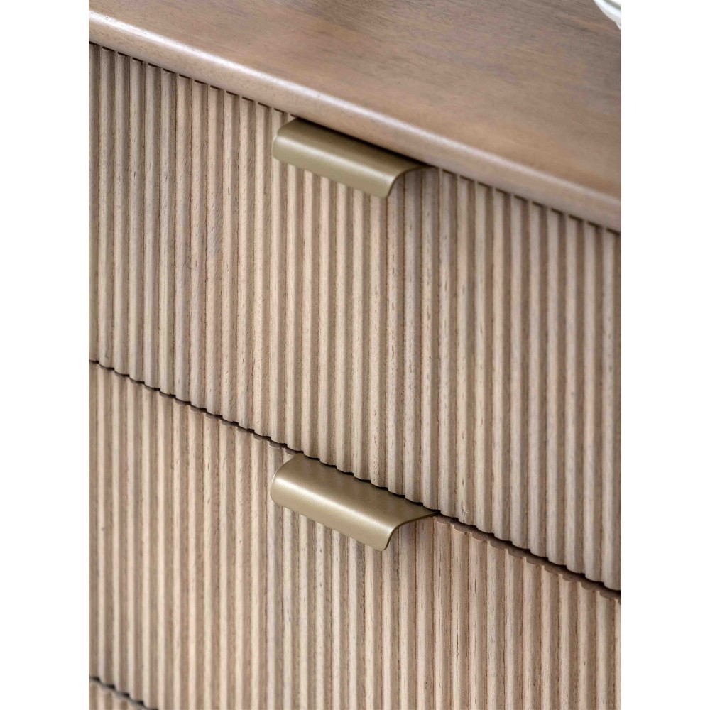 Шкафче Равелстон с 6 чекмеджета, мангово дърво и месинг, 135x45x75 см
